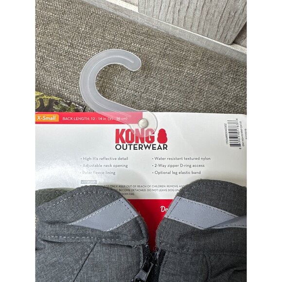 KONG Dog High-Visibility Reflective Jacket XS 12-14" Gray & Red Water Resistant - Picture 8 of 9